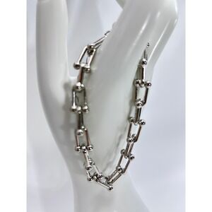 Silver Tone Industrial U-Link Ball Chain Bracelet Adjustable 7-8.5 Inch